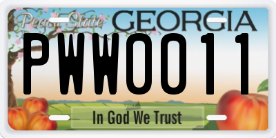 GA license plate PWW0011