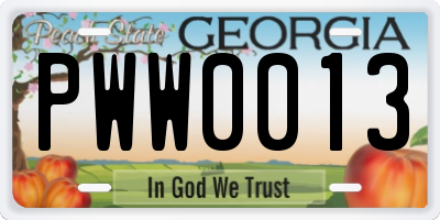 GA license plate PWW0013