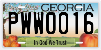 GA license plate PWW0016