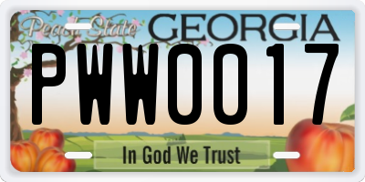 GA license plate PWW0017