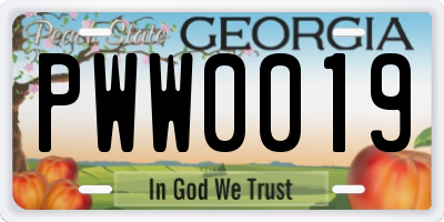GA license plate PWW0019