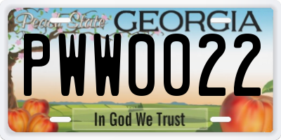 GA license plate PWW0022