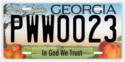 GA license plate PWW0023