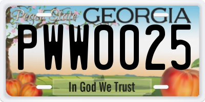 GA license plate PWW0025