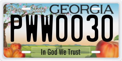 GA license plate PWW0030