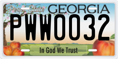 GA license plate PWW0032