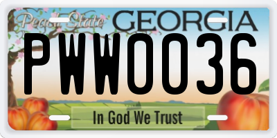 GA license plate PWW0036