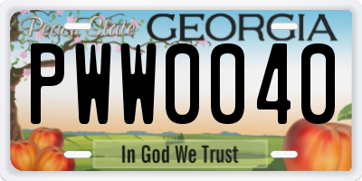 GA license plate PWW0040