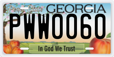 GA license plate PWW0060