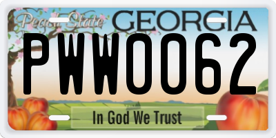 GA license plate PWW0062