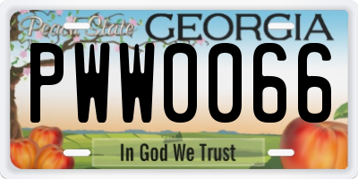 GA license plate PWW0066