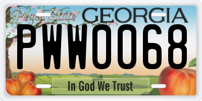 GA license plate PWW0068