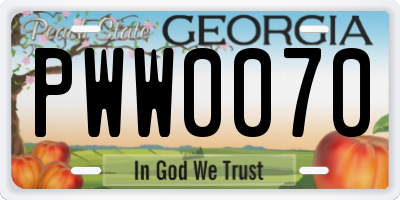 GA license plate PWW0070