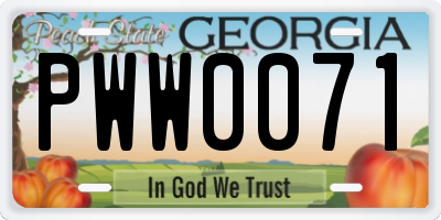 GA license plate PWW0071