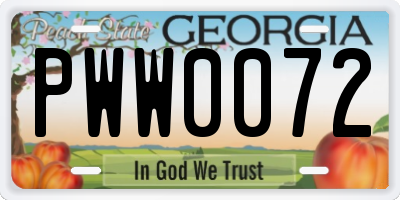GA license plate PWW0072