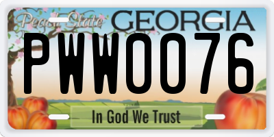 GA license plate PWW0076