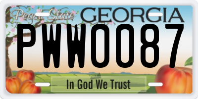 GA license plate PWW0087
