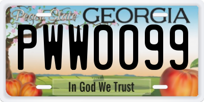 GA license plate PWW0099