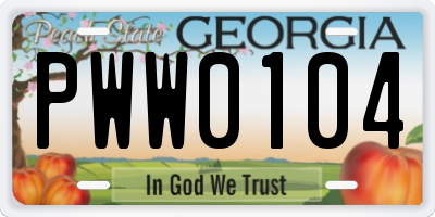 GA license plate PWW0104