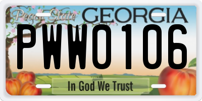 GA license plate PWW0106