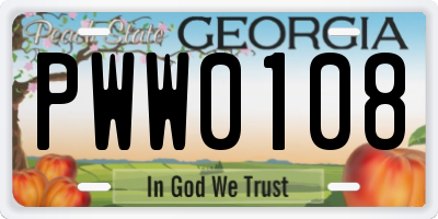 GA license plate PWW0108