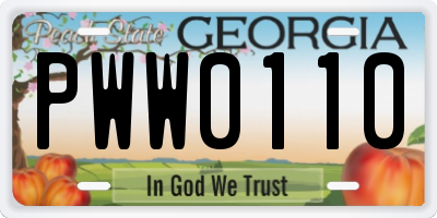 GA license plate PWW0110