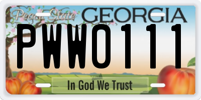 GA license plate PWW0111