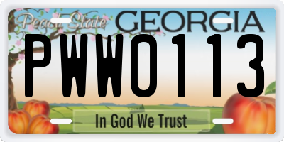 GA license plate PWW0113