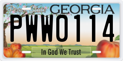 GA license plate PWW0114