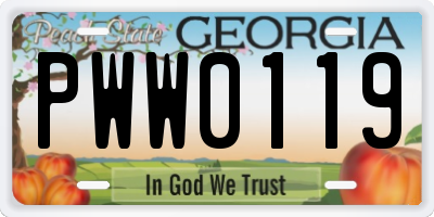 GA license plate PWW0119