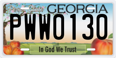 GA license plate PWW0130