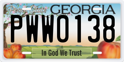 GA license plate PWW0138