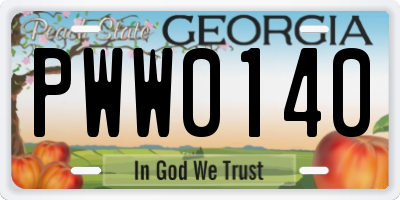 GA license plate PWW0140