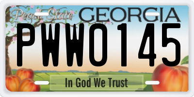 GA license plate PWW0145
