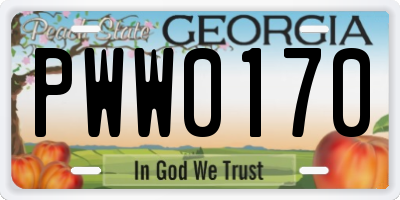 GA license plate PWW0170