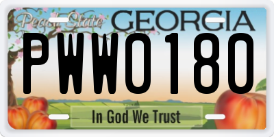 GA license plate PWW0180