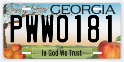 GA license plate PWW0181