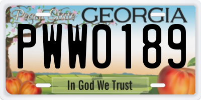 GA license plate PWW0189