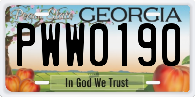 GA license plate PWW0190