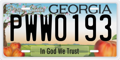 GA license plate PWW0193