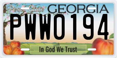 GA license plate PWW0194