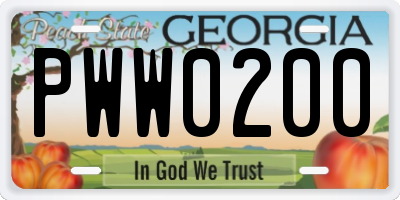 GA license plate PWW0200