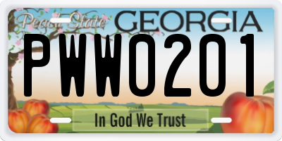 GA license plate PWW0201