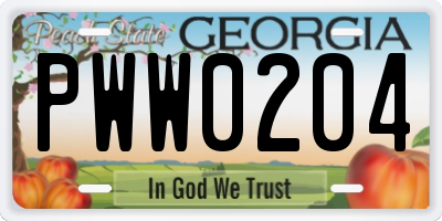 GA license plate PWW0204