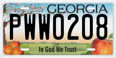 GA license plate PWW0208
