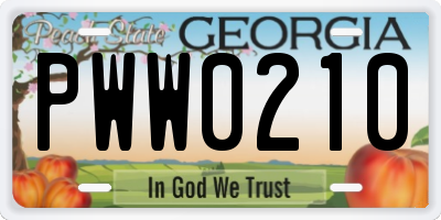 GA license plate PWW0210