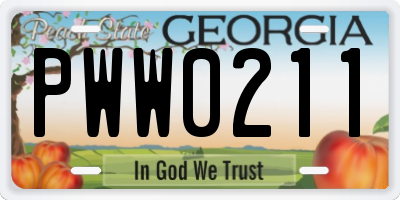 GA license plate PWW0211