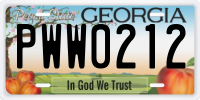 GA license plate PWW0212