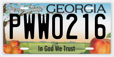 GA license plate PWW0216