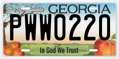 GA license plate PWW0220
